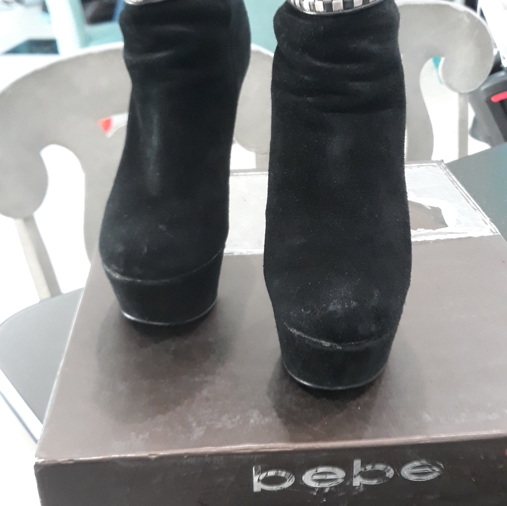 Black & gold suede high heel boots